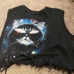 Hybrid Apparel Black Cat Galaxy Sleeveless Top